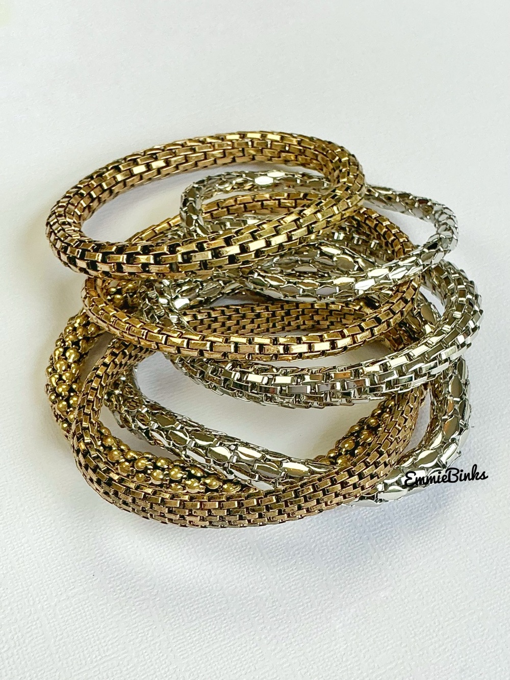 New Free People Metallic Mesh Stretch Bangle Bracelet Set - Picture 3 of 12